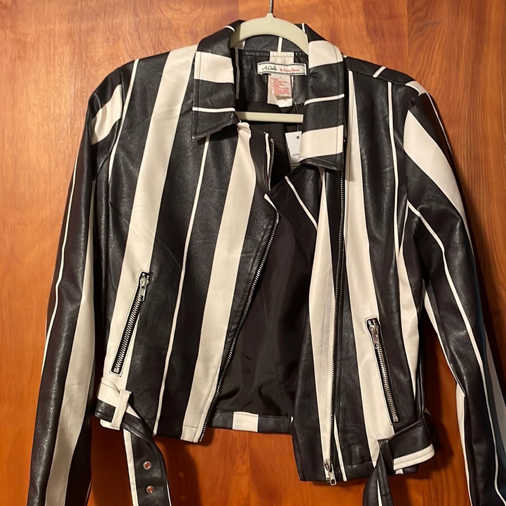 Black and white striped leather jacket